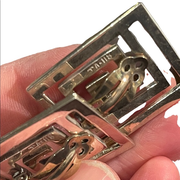 Vintage sterling 925 Modernist SQ clip on earrings Mexico signed - Picture 6 of 6